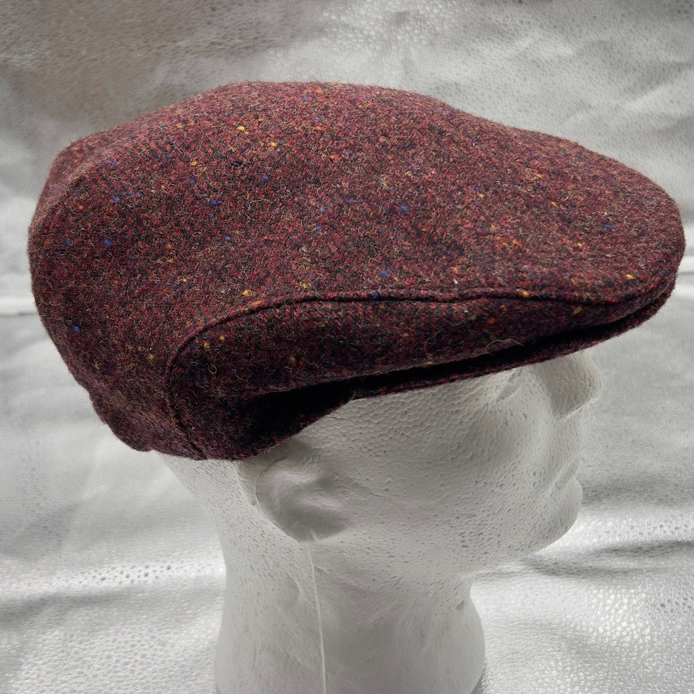 Mucros Weavers Trinity Flat Cap Mens Large Burgundy Wool Tweed Ireland Newsboy